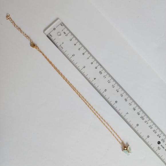 Gold Tone Light Blue Butterfly Pendant Necklace - Picture 6 of 12